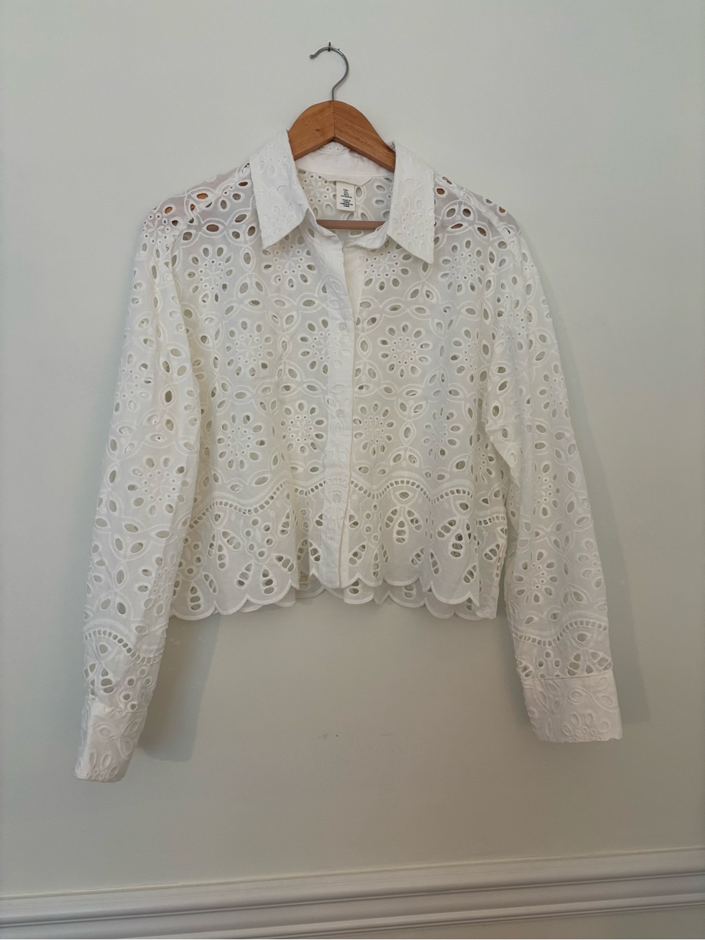 H&M White Eyelet Button-Down Crop Shirt